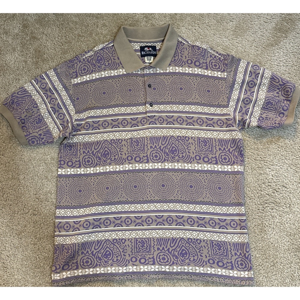 Vintage Richard's Made In Brazil 100% Cotton Polo Men's Medium Geometric Shirt